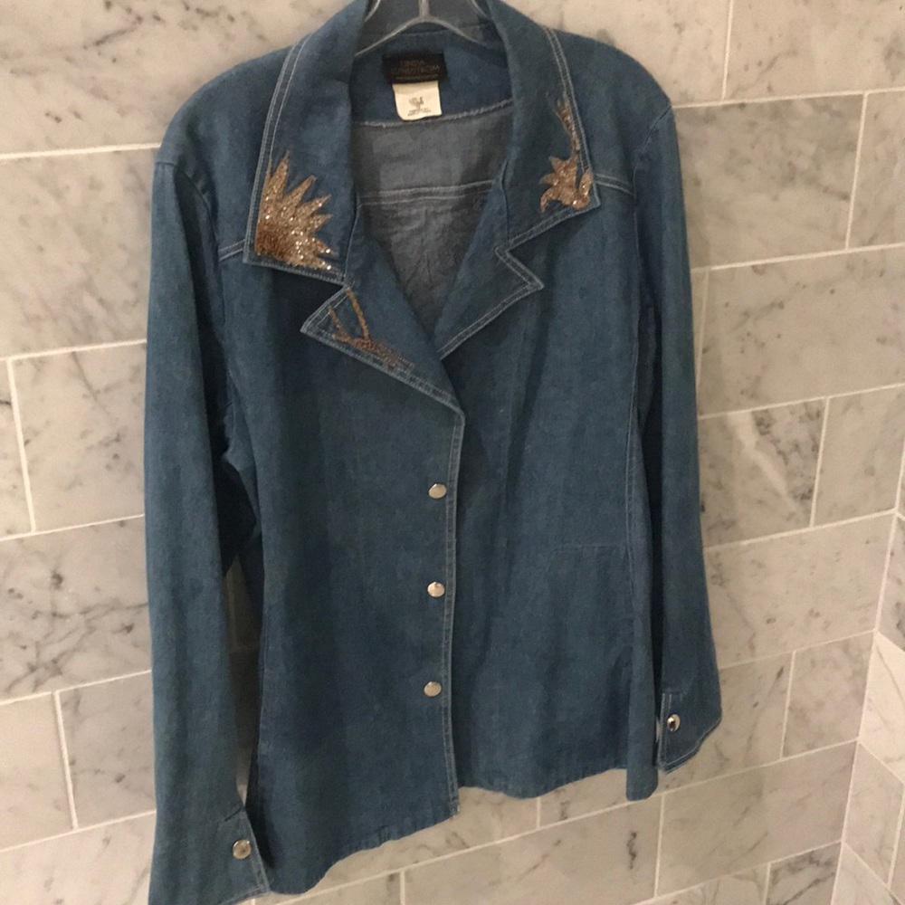 Linda Lundstrom long Blue Jean sequin jacket🏔❤️
